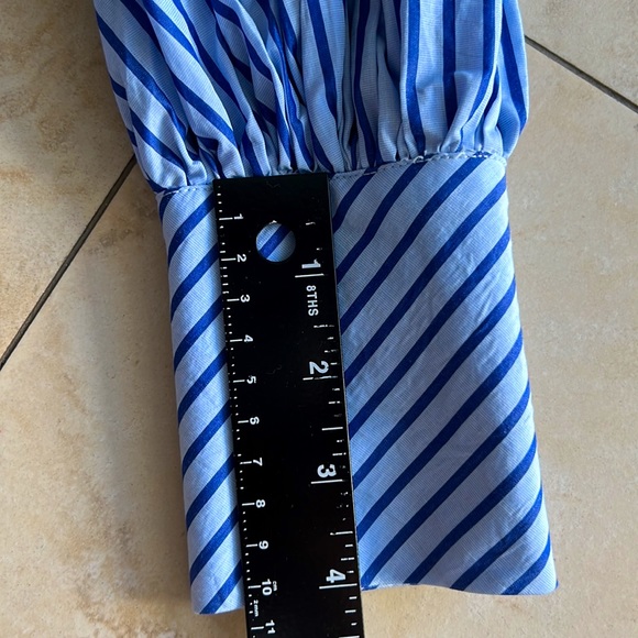 Women Blue Pinstripe Button Down Shirt - Picture 5 of 11